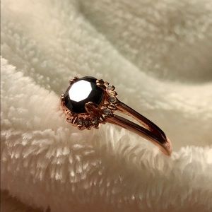 Rose gold tone black stone and CZ ring, size 10